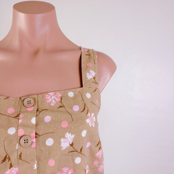 BP Sophie Floral Square Neck Linen Smocked Crop Tank Top Beige Tan Size 1X NWT - Picture 3 of 9